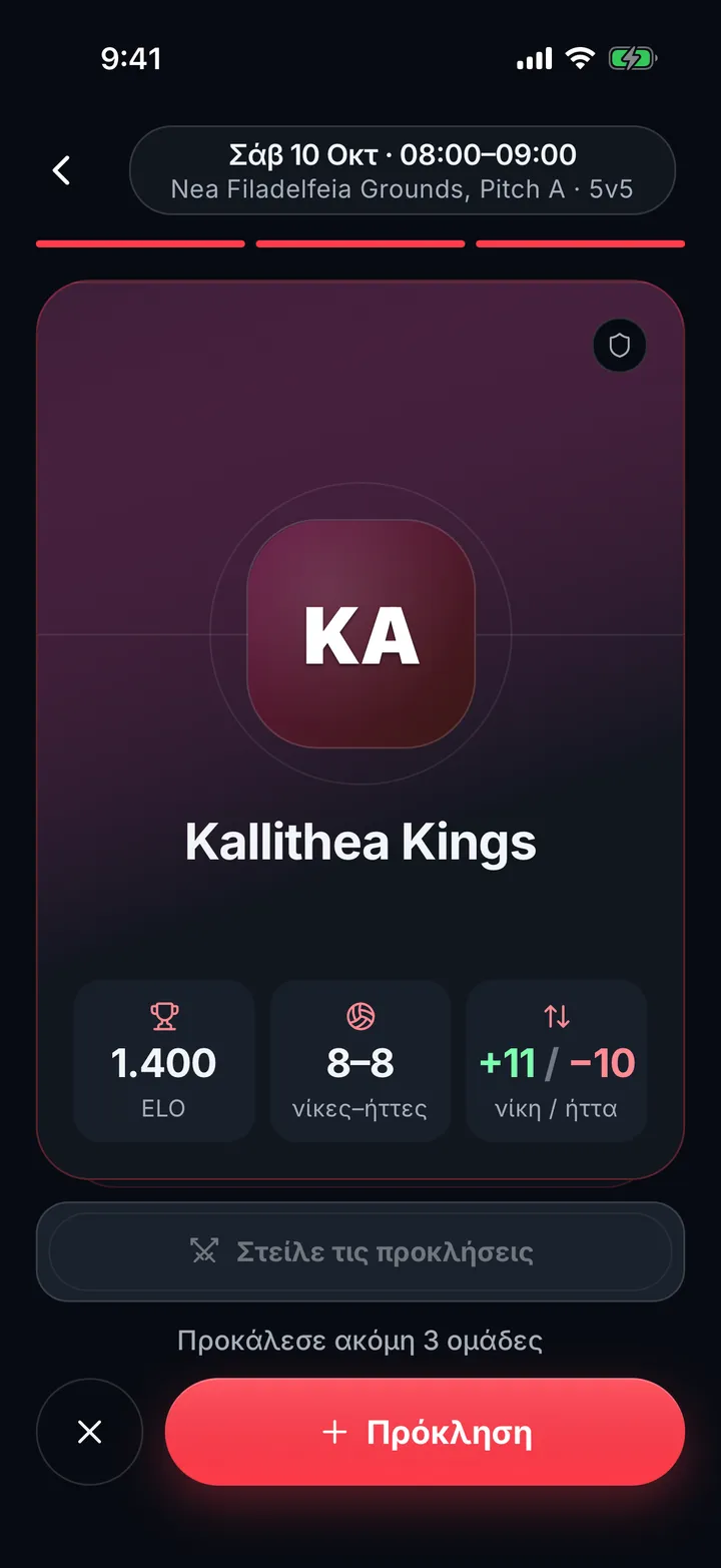 Κάρτα ομάδας στην Arena, με το ELO της, τις νίκες και τις ήττες της και το ELO που θα κερδίσεις ή θα χάσεις